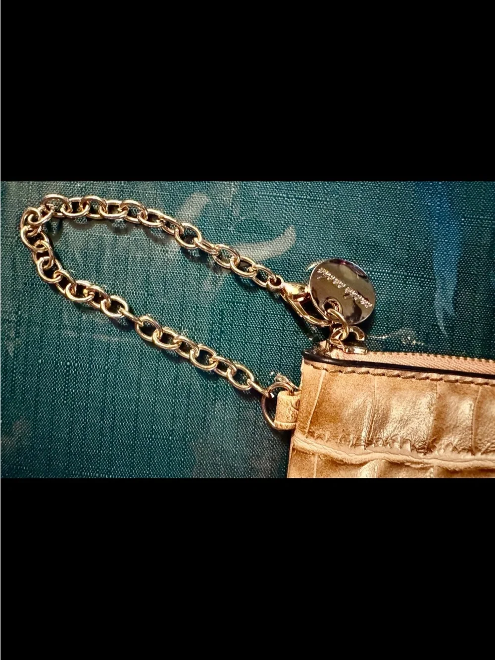 Gold Croc-Embossed Wristlet Chain Pouch - Gold